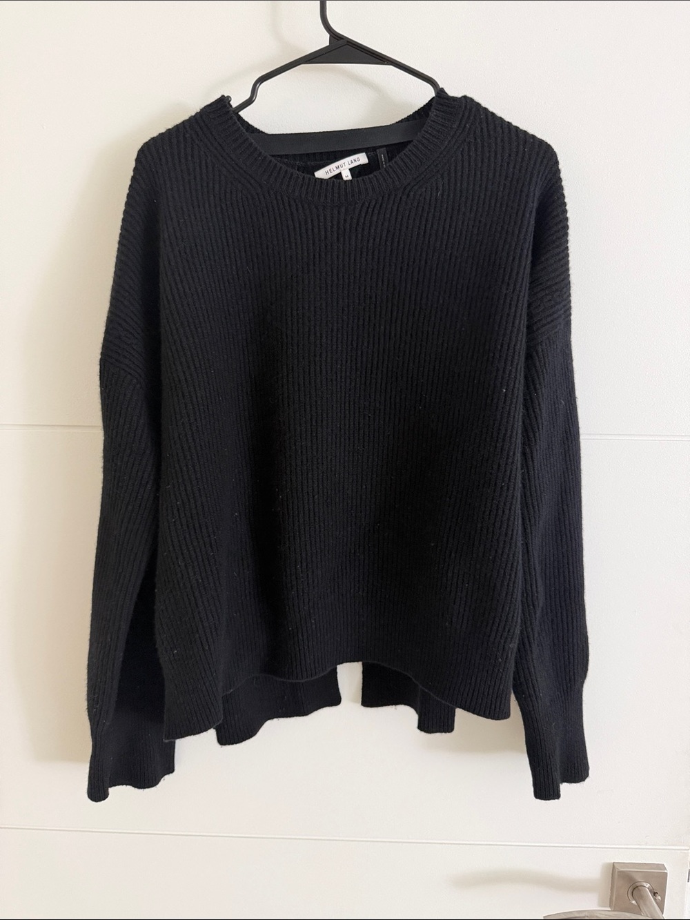 Helmut Lang Black Ribbed Crewneck Sweater Open Back Medium